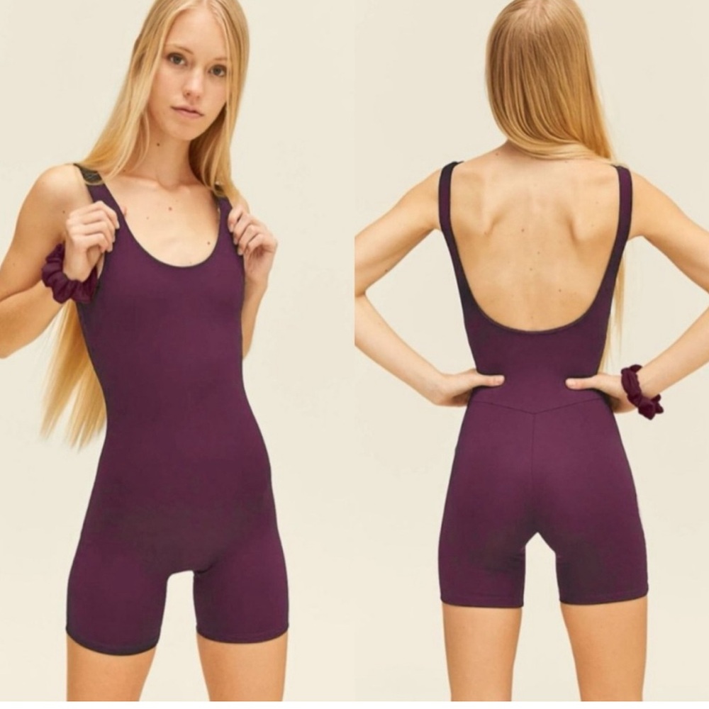 girlfriend collective Plum Scoop-Back Romper Jumpsuit